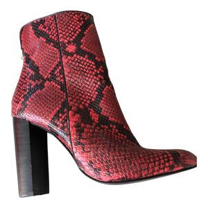 Aqua Women's Red Leather Sexy Snake Skin Print Soren Block Heel Booties‎ Sz 6.5